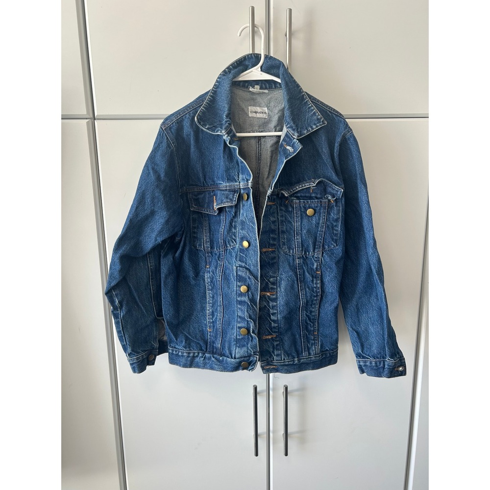 Vintage Combinations Denim Jacket Mens Medium Wash Blue Cotton Made Brazil